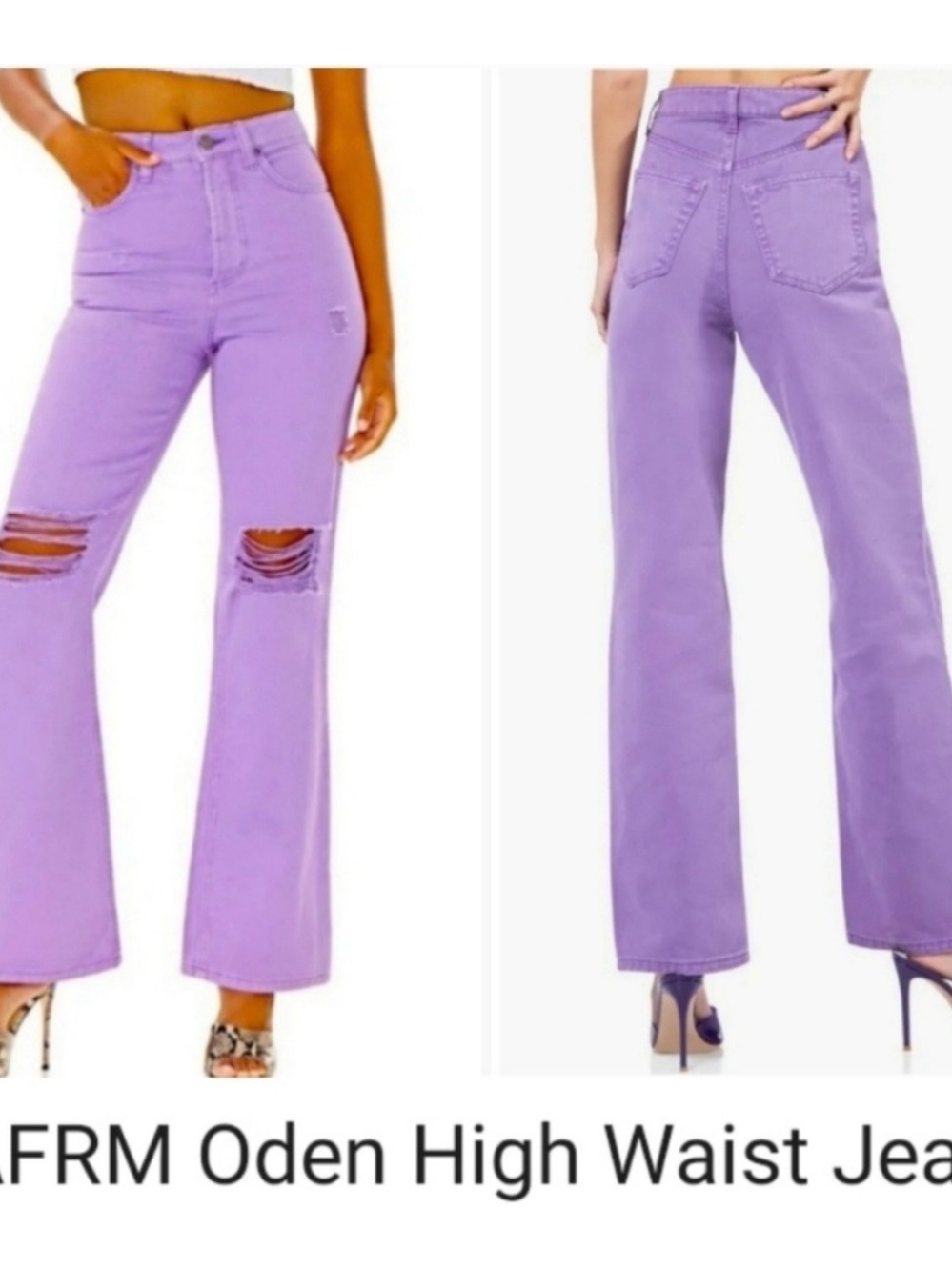 AFRM Lavender High-Rise Flare Jeans with Distressed Knees